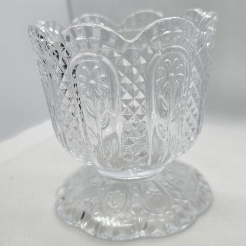 Vintage Floral Avon Glass Candle Holder Bud Vase Candy Dish Clear Glass - Picture 6 of 6